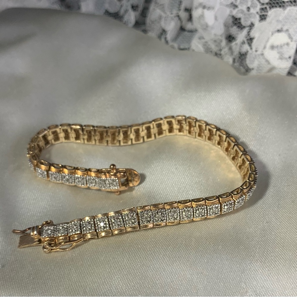 GOLD OVER STERLING SILVER ROSS SIMONS DIAMOND LINK BRACELET - Picture 2 of 5